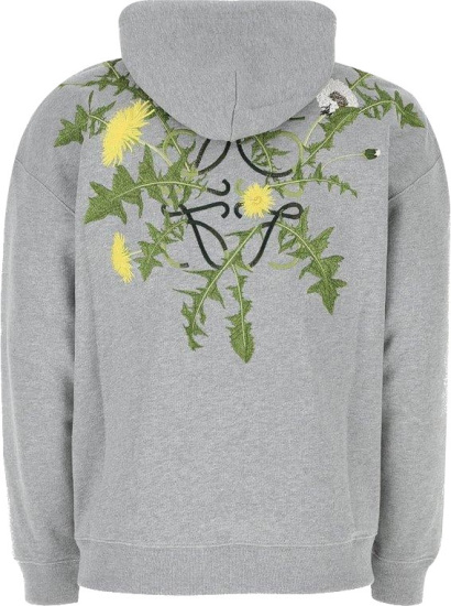 Loewe Grey Hoodie With Yellow And White Embroidered Flowers