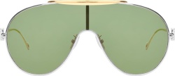 Loewe Silver And Green Oversized Metal Aviator Sunglasses