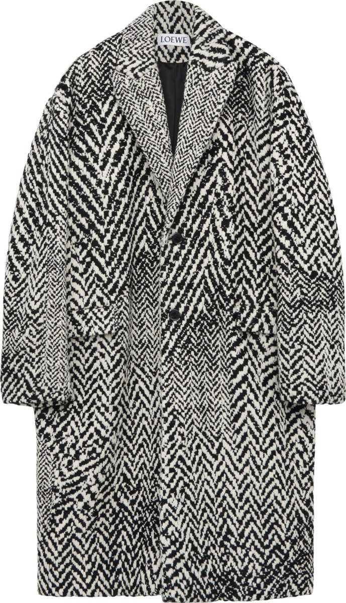 LOEWE White & Black Herringbone Coat | INC STYLE