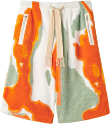 White, Green, & Orange Abstract Fleece Shorts