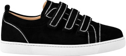 Louboutin Black Suede And Crystal Trim Low Top Strap Sneakers