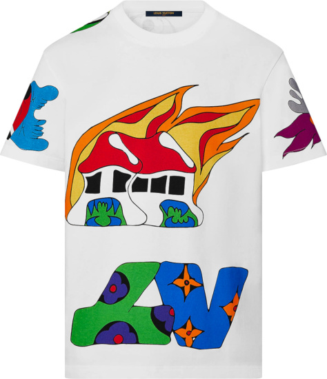 Louis Vuitton White 'Burning House' T-Shirt | Incorporated Style