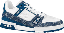 White & Blue Denim 'LV Trainer' Sneakers