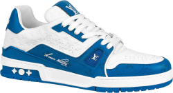 White & Blue Monogram Canvas 'LV Trainer' Sneakers