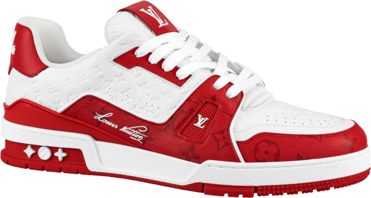 Louis Vuitton White & Red Monogram Canvas 'LV Trainer' Sneakers | INC STYLE