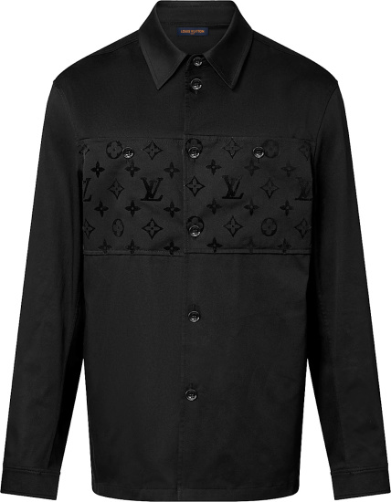 Louis Vuitton Black Flock Monogram Panel Overshirt | INC STYLE