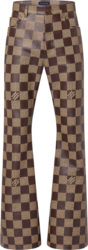 Brown Damier Leather Flared Pants