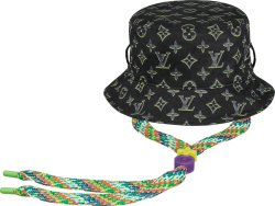 Black 'Play Monogram' Drawstring Bucket Hat