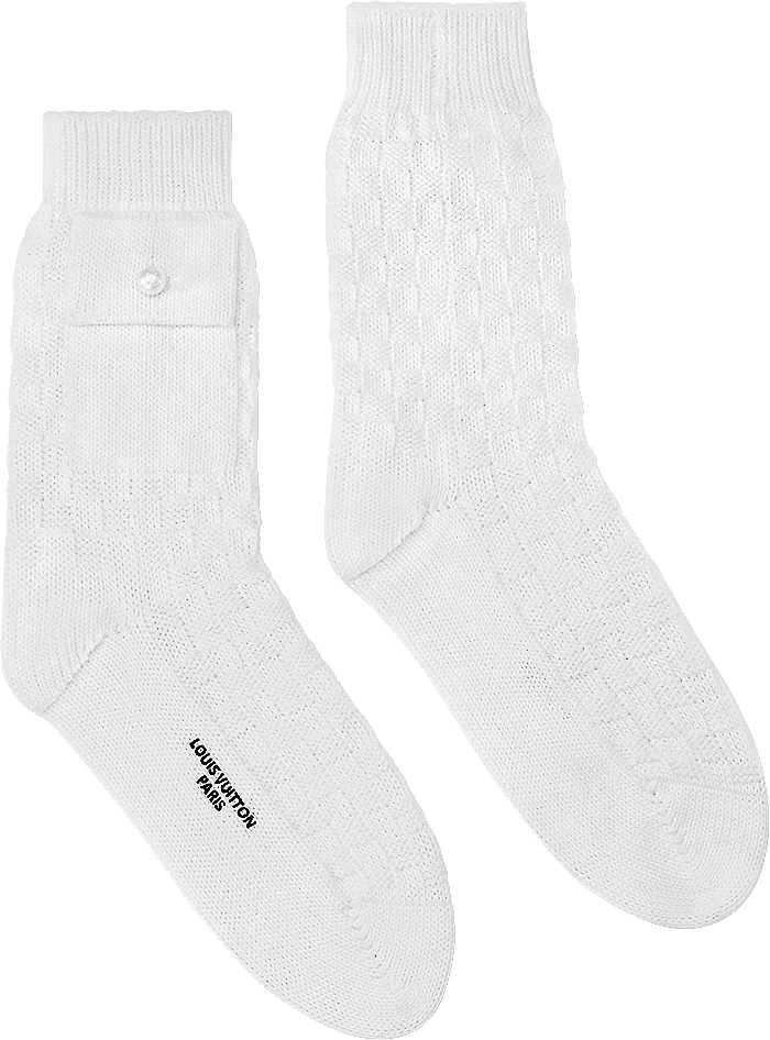 White Damier Pearl Pocket Socks