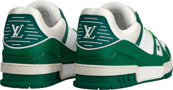Louis Vuitton White Monogram And Green Lv Trainer Sneakers