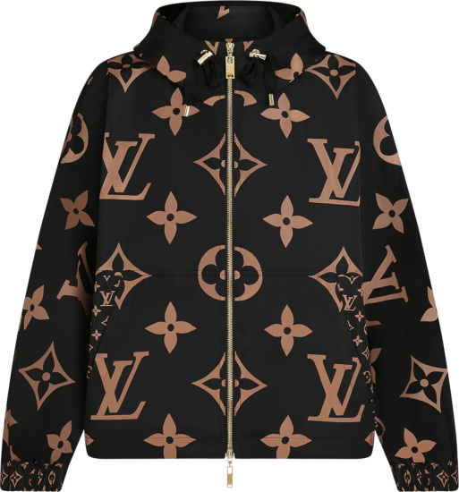Louis Vuitton Black And Beige Giant Monogram Hooded Windbreaker Jacket 1a934o