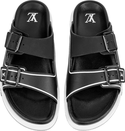 Louis Vuitton Men's LV Script Trainer Flat Mule Sandals Mixed Materials  Black 199862177