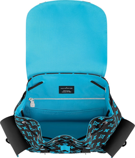 Louis Vuitton Black And Neon Blue Monogram Flap Backpack