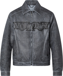 Louis Vuitton Black Distressed Leather Stadium Jacket 1aauz6