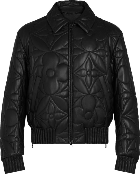 Louis Vuitton Black Leather Monogram Embroidered Aviator Jacket 1a90lk