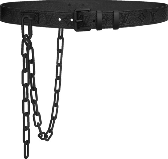 Louis Vuitton Black Monogram Leather Chain Belt Mp058q