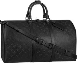 Louis Vuitton Black Monogram Leather Keepall 50 Duffle Bag