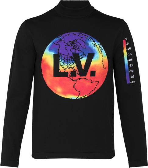Louis Vuitton Black Multicolor Globe Mock Neck Sweater 1a5w8j