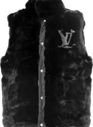 Louis Vuitton Black Rabbit Fur And Grey Lv Logo Vest