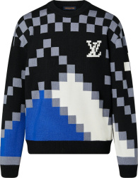 Louis Vuitton Black White Blue Fair Isle Macro Sweater 1aatw1