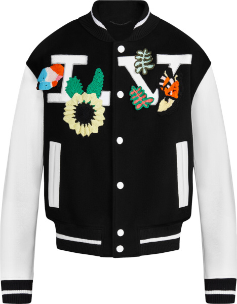 Louis Vuitton Black White Crochet Flowers Varsity Jacket