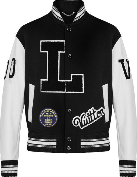 Louis Vuitton Black Wool And White Lether L Patch Varsity Jacket