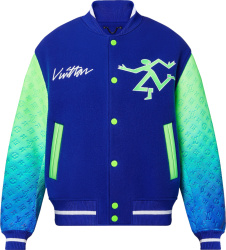 Louis Vuitton Blue And Neon Green Monogram Gradient Sleeve Varsity Jacket