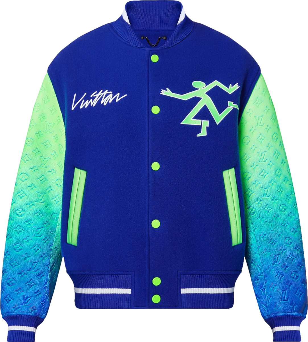 Louis Vuitton Blue & Neon Green Gradient Varsity Jacket | Incorporated Style