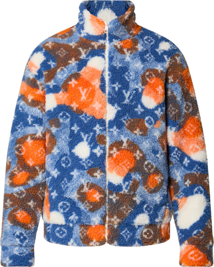 Louis Vuitton Blue And Orange Camo Monogram Print Fleece Jacket 1aau8l