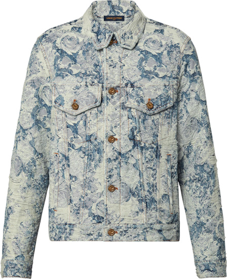 Louis Vuitton Blue And White Lv Flower Tapestry Jacquard Denim Jacket 1aagr6
