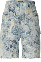 Louis Vuitton Blue And White Lv Flower Tapestry Jacquard Denim Shorts 1aagta