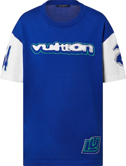 Louis Vuitton Blue And White Sleeve Logo T Shirt 1abxyt