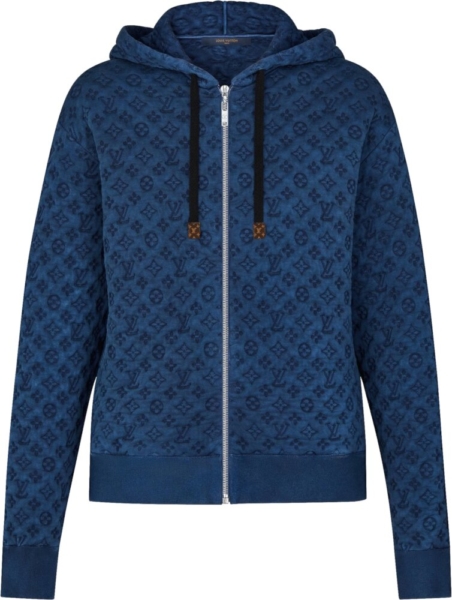 Louis Vuitton Blue Embossed Monogram Zip Up Hoodie