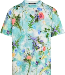 Louis Vuitton Blue Floral Print Embroidered T Shirt
