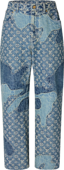 Louis Vuitton x Nigo Blue Monogram & Camo Patchwork Jeans