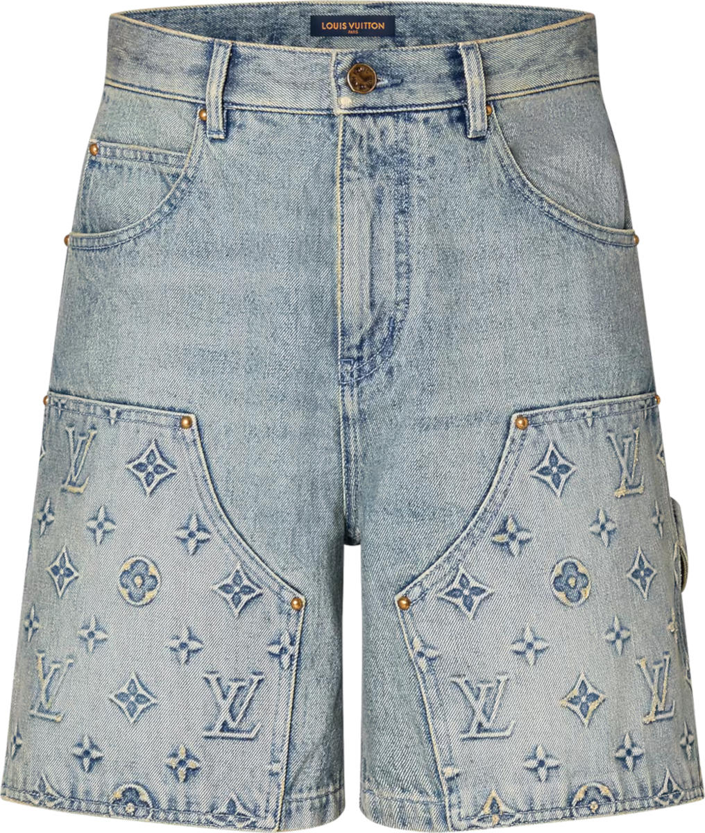 Louis Vuitton Blue Monogram Carpenter Denim Shorts worn by Burna