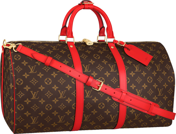 Louis Vuitton Brown Monogram And Red Trim Keepall 50 Duffel Bag M44740