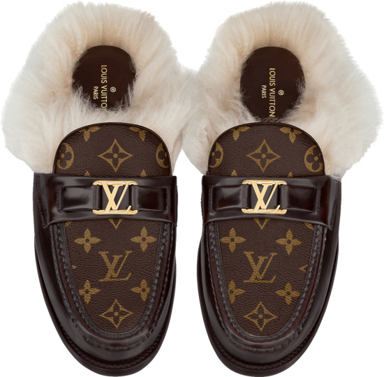 Louis Vuitton Brown Monogram Leather Print Fur Lined Major Loafers