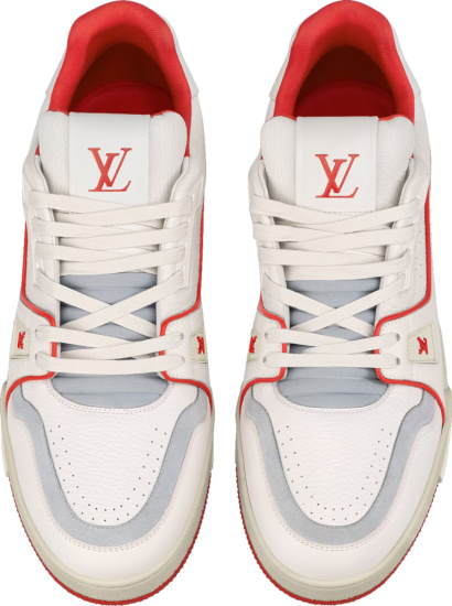 Louis Vuitton Cream And Red Lv Trainer Sneakers