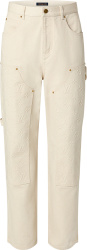 Louis Vuitton Cream Denim Monogram Panel Carpenter Pants 1aathp