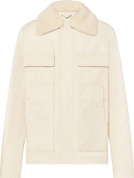 Louis Vuitton Cream Monogram Panel Shearling Collar Workwear Denim Jacket 1aatgx