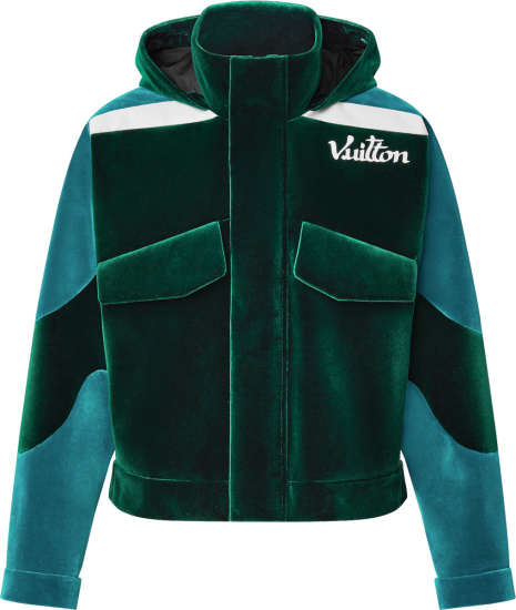 Louis Vuitton Dark Green And Teal Velour Windbreaker Jacket 1aahi1