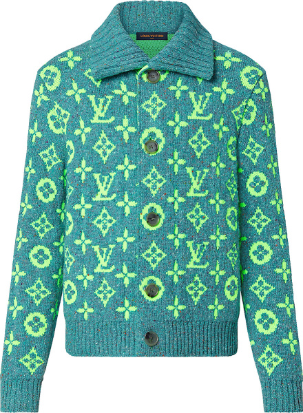 Louis Vuitton Forest Green And Neon Green Monogram Cardigan 1a9t87