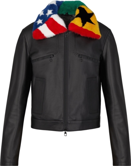 Louis Vuitton Fur Flag Collar Black Leather Jacket