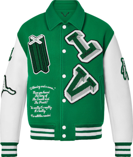 Louis Vuitton Green And White Logo Patch Varsity Jacket