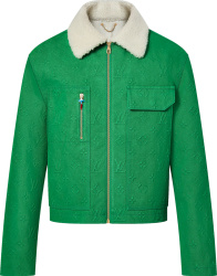 Louis Vuitton Green Monogram Denim And Shearling Collar Workwear Jacket 1a96ue