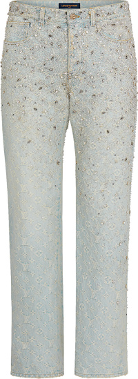 Louis Vuitton Light Indigo Crystal Embellished Flared Jeans
