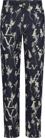 Louis Vuitton Lv Leaf Print Blue Denim Pants