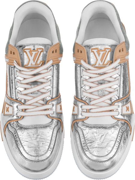 Louis Vuitton Metallic And Beige Low Top Lv Trainer Sneakers