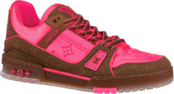 Louis Vuitton Neon Pink And Brown Lv Trainer Sneakers 1a8z5g